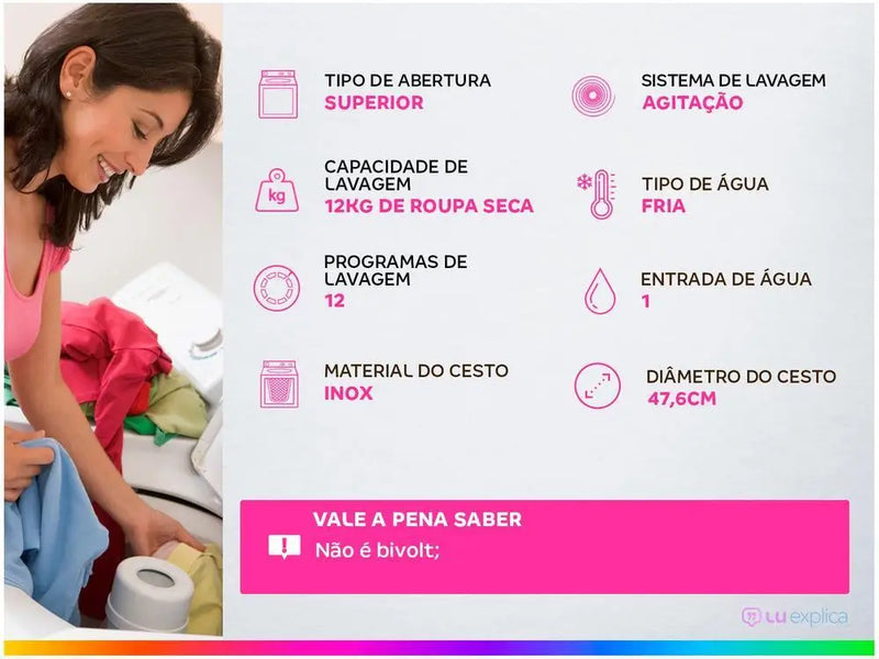 Lavadora de Roupas Electrolux LAC12 - 12Kg Cesto Inox 12 Programas de Lavagem